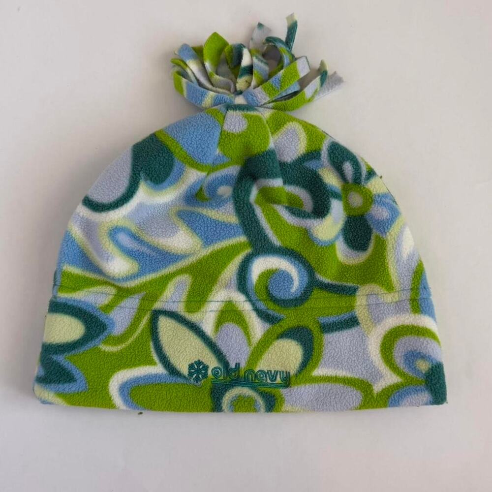 Old Navy Blue & Green Fleece Beanie w/ Pom Pom on the Top